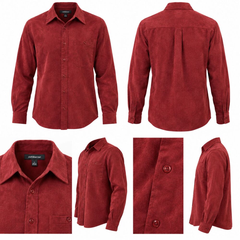 Men's Burgundy Faux Suede Western Shirt Large Red Button Up Fall Shacket Rodeo